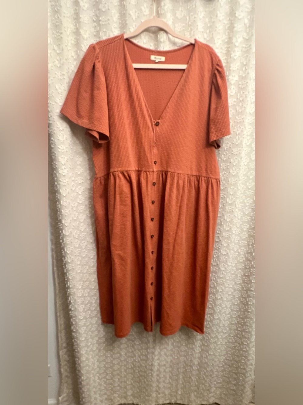 Madewell 1X Seersucker Knit Button-Front Midi Dress